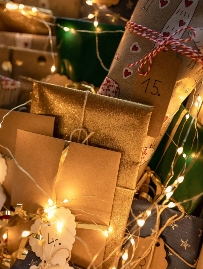 brown and red gift boxes